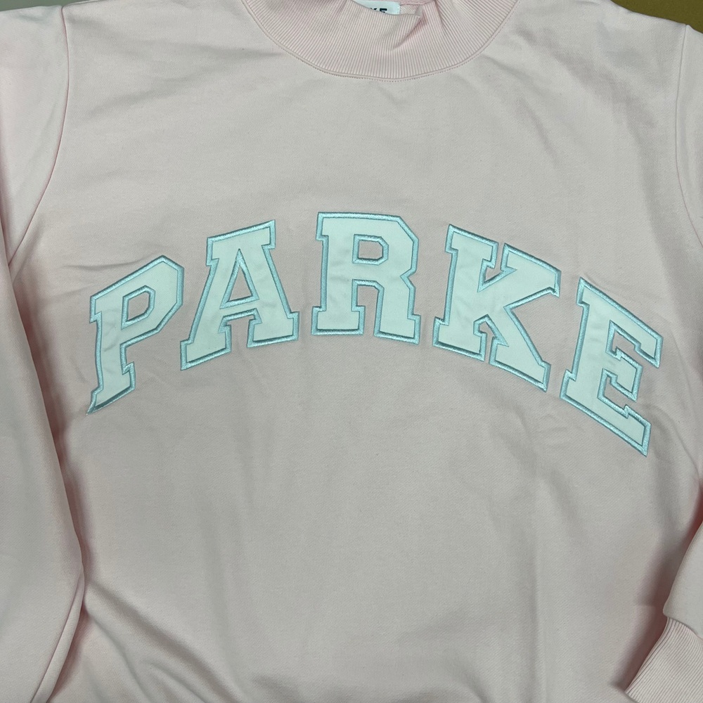 PARKE Light Pink Mock Neck Varsity Sweatshirt S/M - Picture 4 of 7